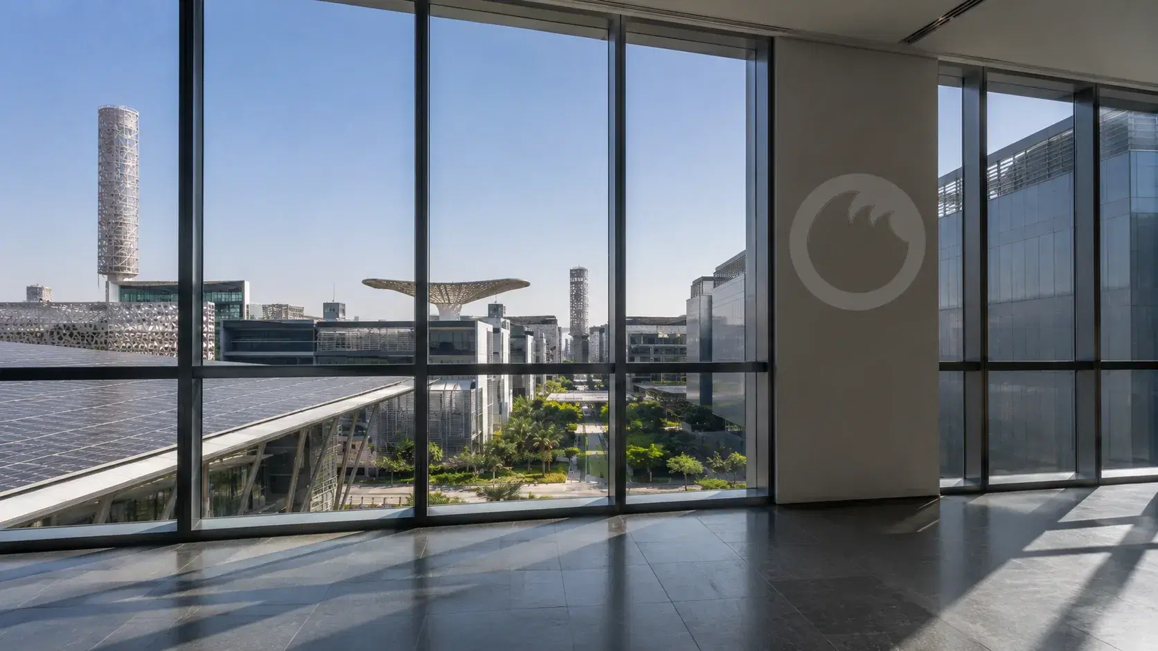Masdar City seen from a Wave office in Abu Dhabi