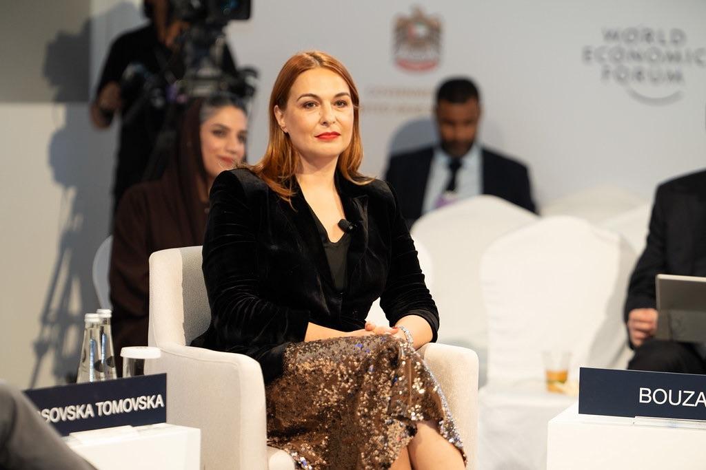 Marta A. Tomovska on stage at a World Economic Forum session